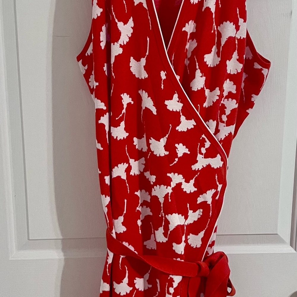 Diane Von Furstenberg Coral & White Maxi Wrap Dress